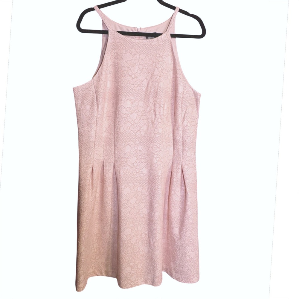 Vince Camuto Lace Dress Womens 16 Pink Excellent Halter Fit & Flare Pockets